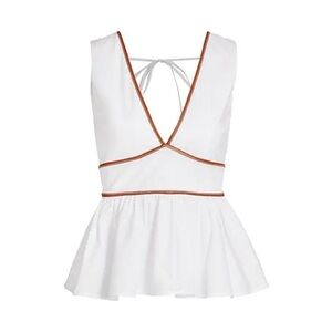 Staud Trent Peplum Top, Size 4 - WhiteFaux-leather piping